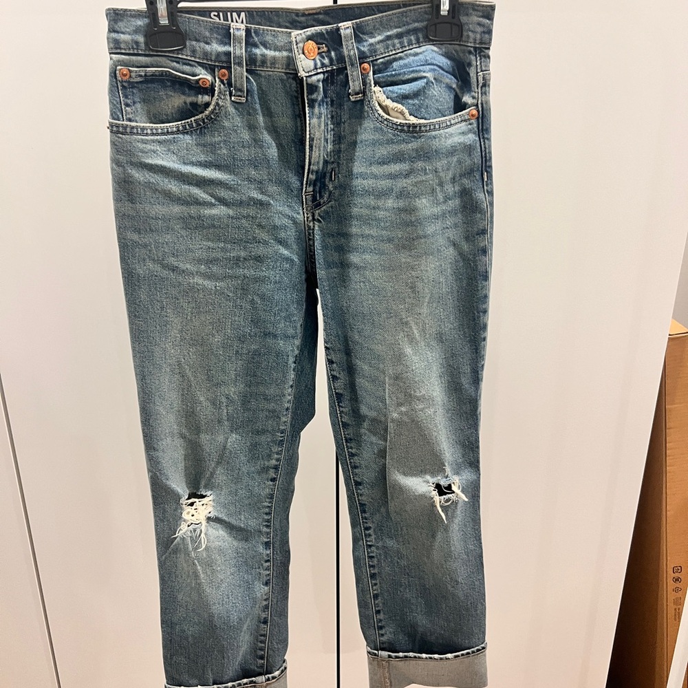 J. Crew Women's Cropped Ripped Blue Jeans